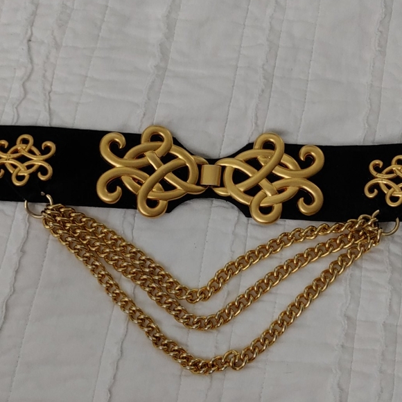 vintage Black & Gold Avignon Leather chain Belt L - Picture 6 of 6